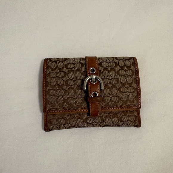 Coach Vintage Brown Signature Monogram Wallet - Leather Accents - Picture 1 of 7